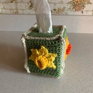 Daffodils 3D Tissue Box Cover Cozy New Handmade Crochet